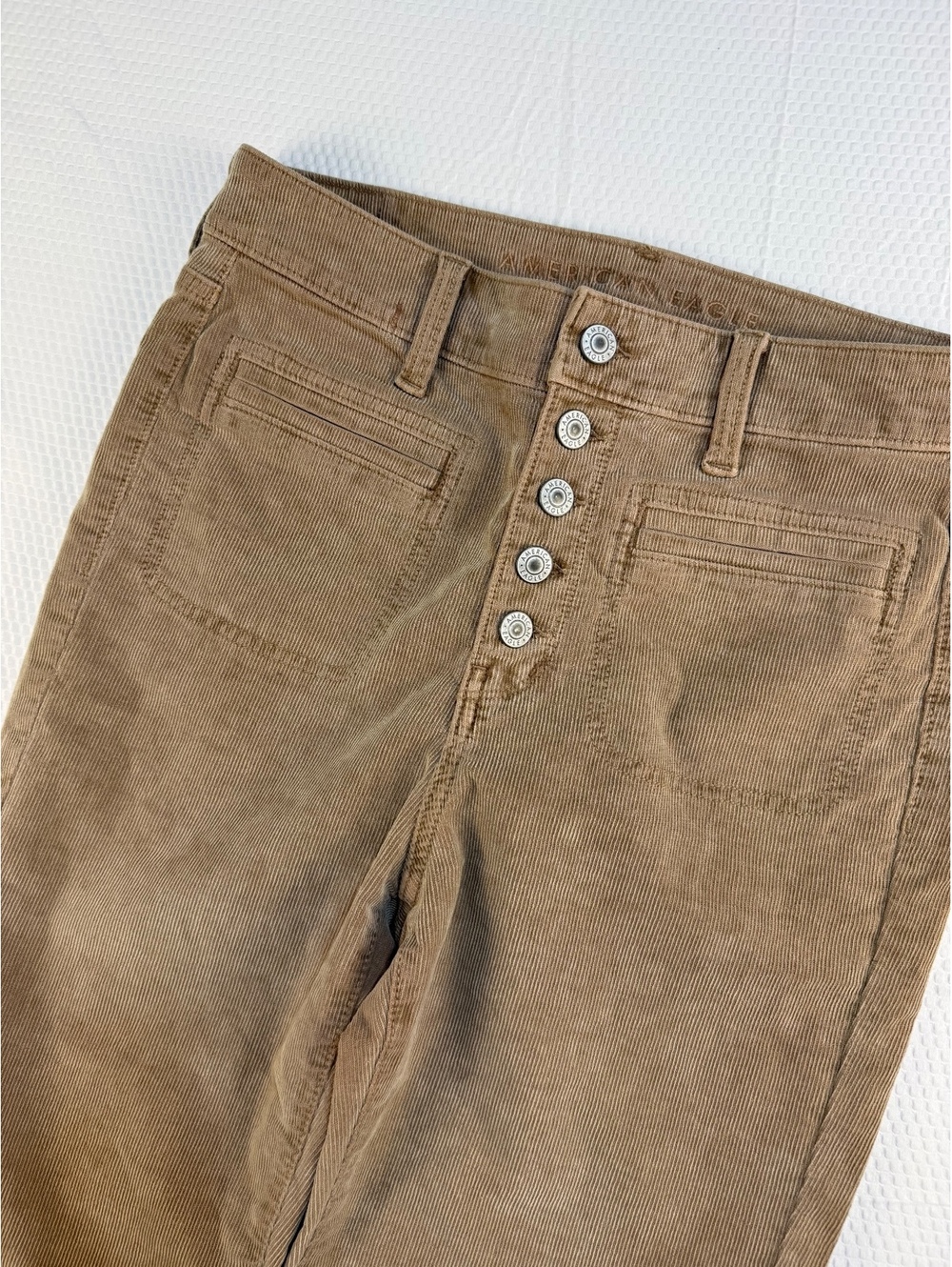 American Eagle 8 Tan Corduroy Super Hi-Rise Flare Pants Button Fly Y2K